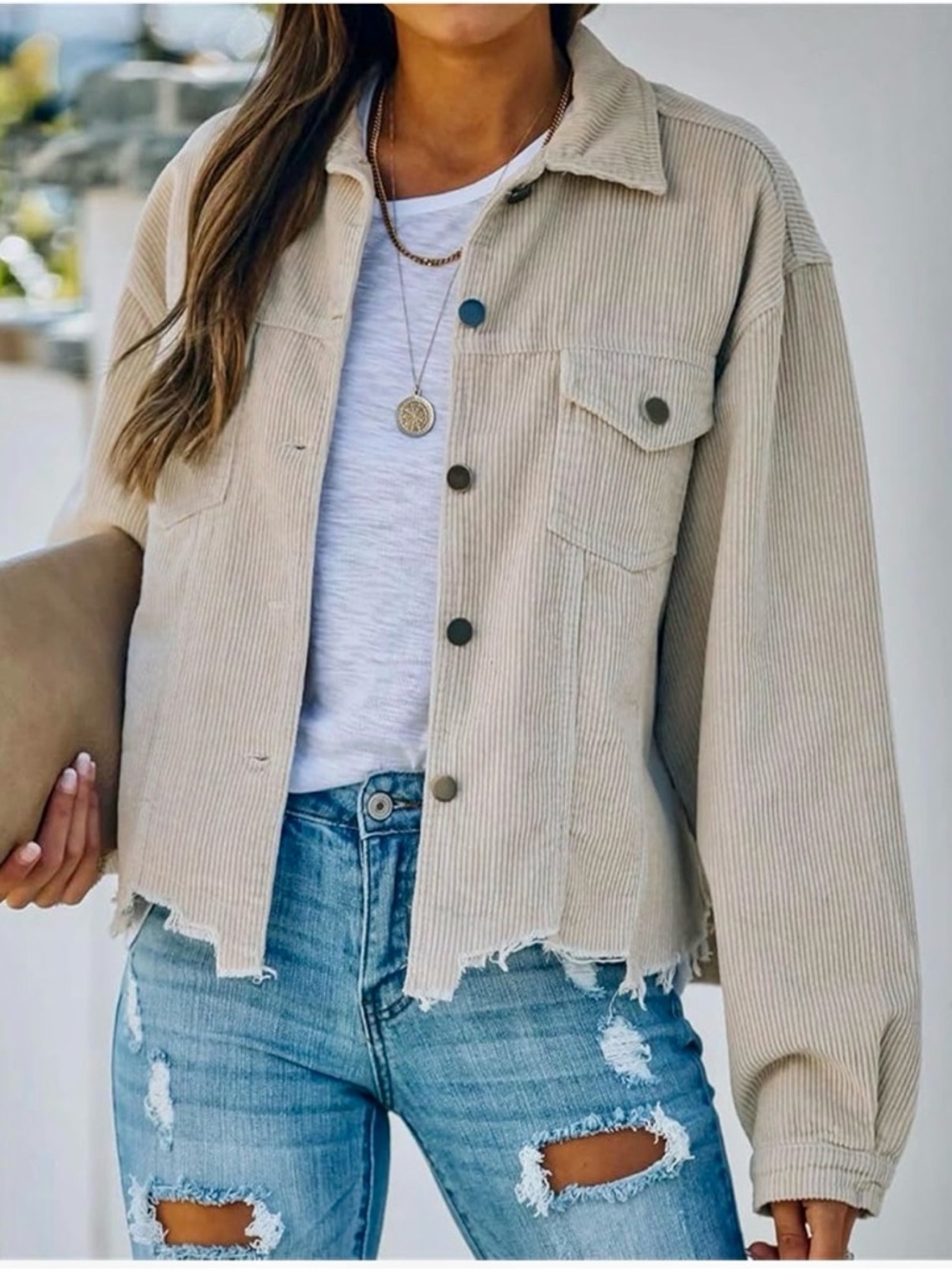 Vici Beige Corduroy Button-Front Jacket